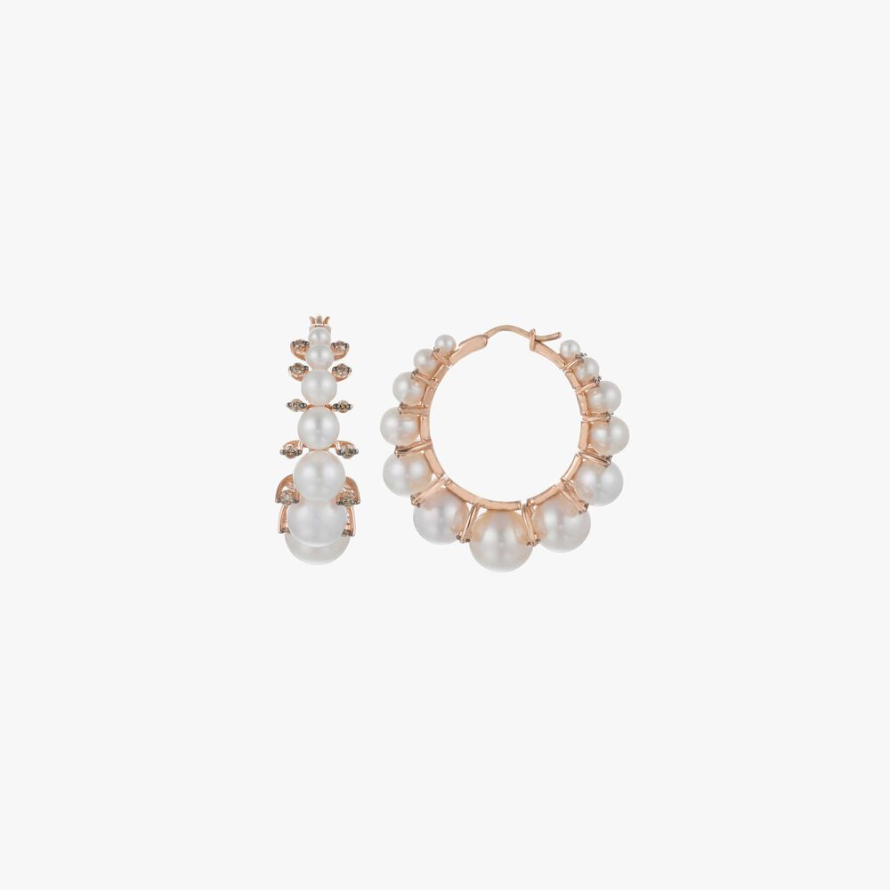 Diamonds & Pearls 18ct Rose Gold Hoops | Annoushka jewelley